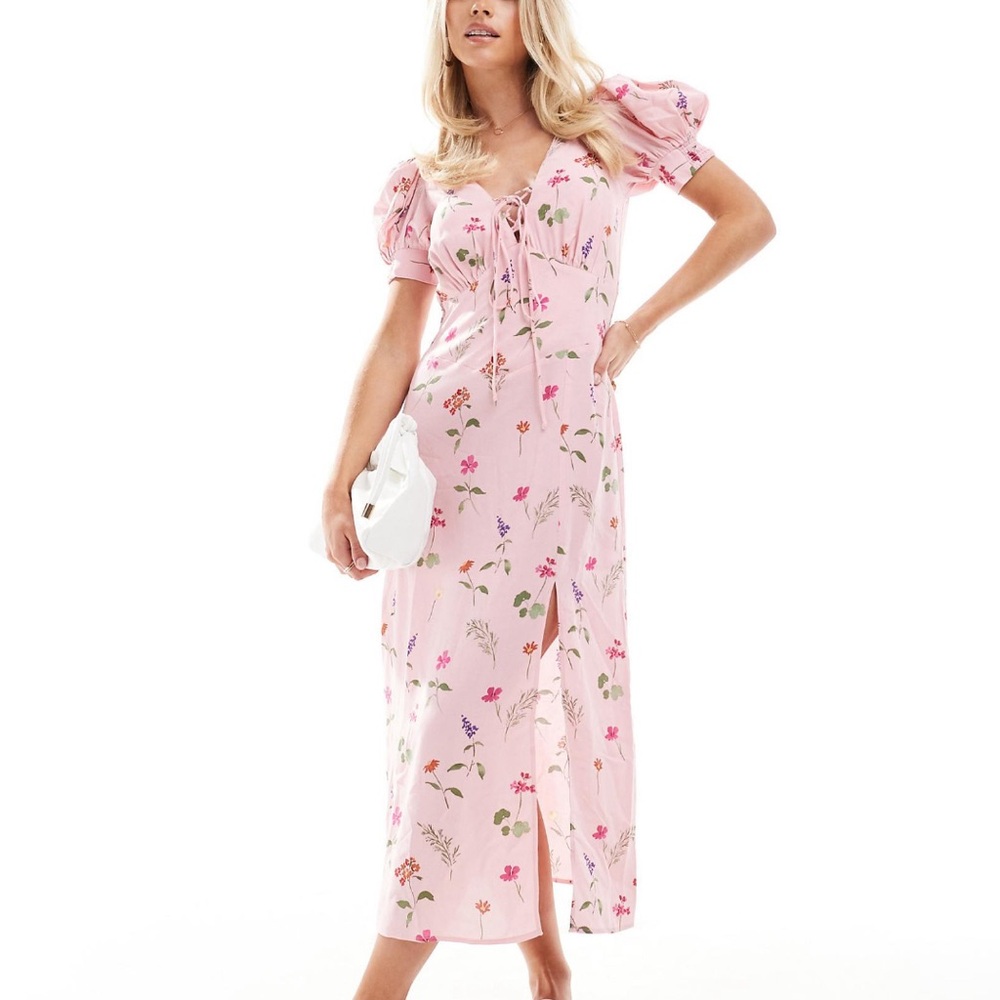 Asos pink floral maxi dress